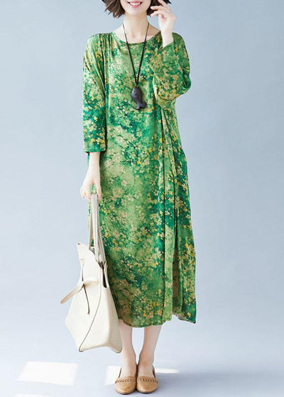 Women green print Long dress o neck Maxi summer Dresses - bagstylebliss