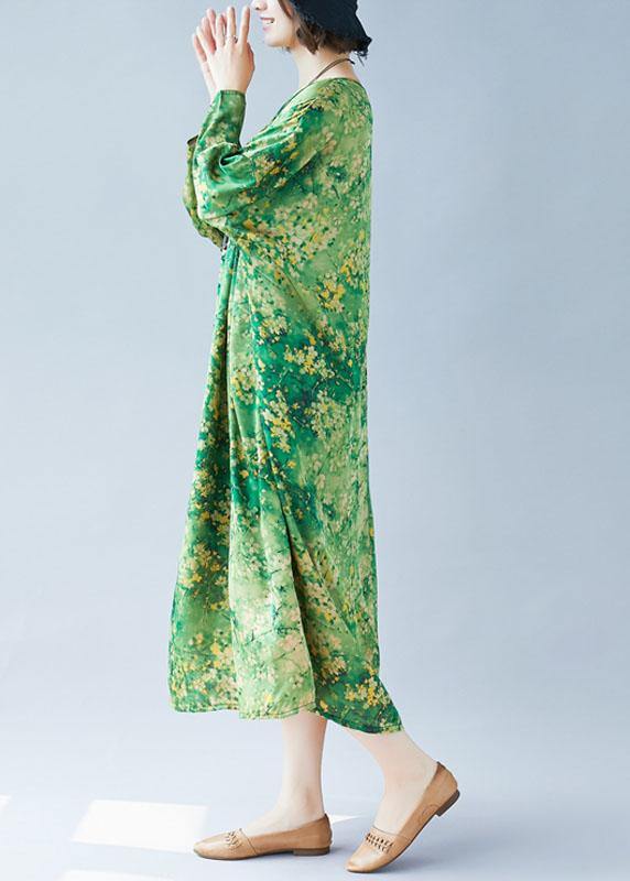 Women green print Long dress o neck Maxi summer Dresses - bagstylebliss