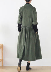 Women green quilting clothes lapel false two pieces A Line Dress - bagstylebliss