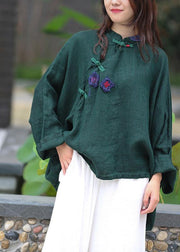 Women green top silhouette stand collar Batwing Sleeve Knee top - bagstylebliss