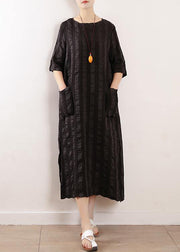 Women half sleeve linen clothes For Women Inspiration black Dresses summer - bagstylebliss