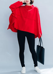 Women high neck asymmetric clothes Shirts red top - bagstylebliss