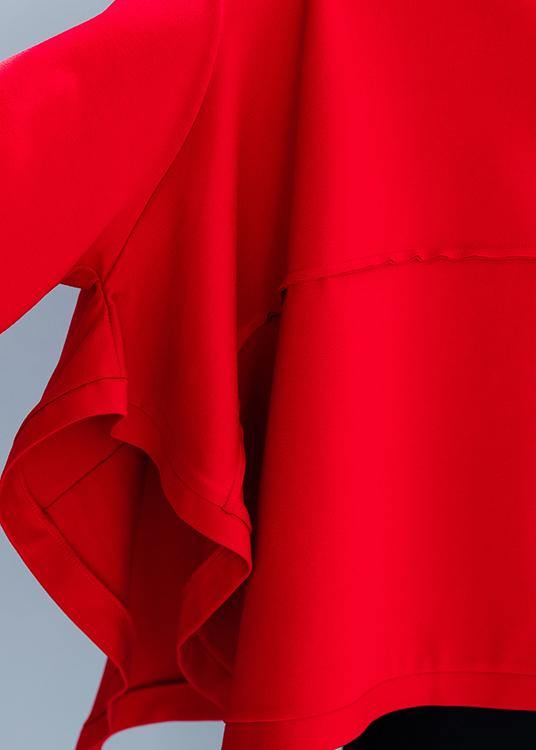 Women high neck asymmetric clothes Shirts red top - bagstylebliss