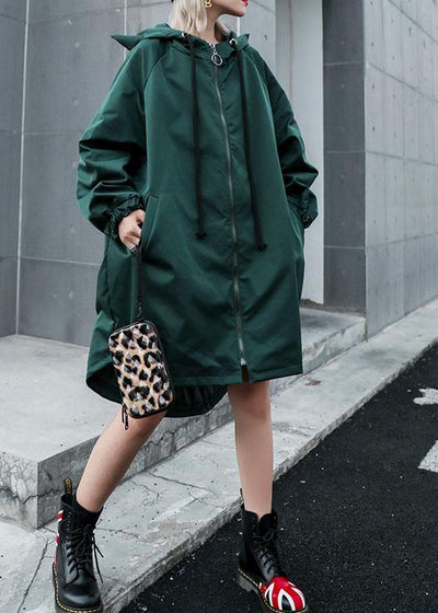 Women hooded Fine clothes green loose women coats fall - bagstylebliss