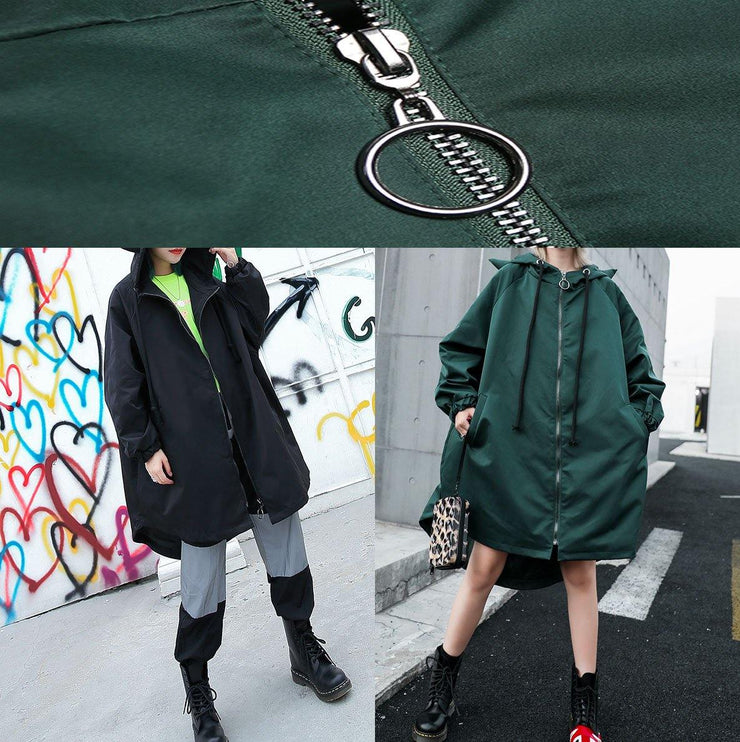 Women hooded Fine clothes green loose women coats fall - bagstylebliss