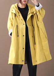 Women hooded drawstring pockets fine clothes For Women yellow loose jackets - bagstylebliss