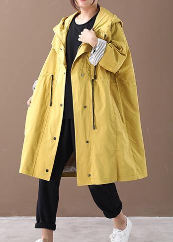 Women hooded drawstring pockets fine clothes For Women yellow loose jackets - bagstylebliss