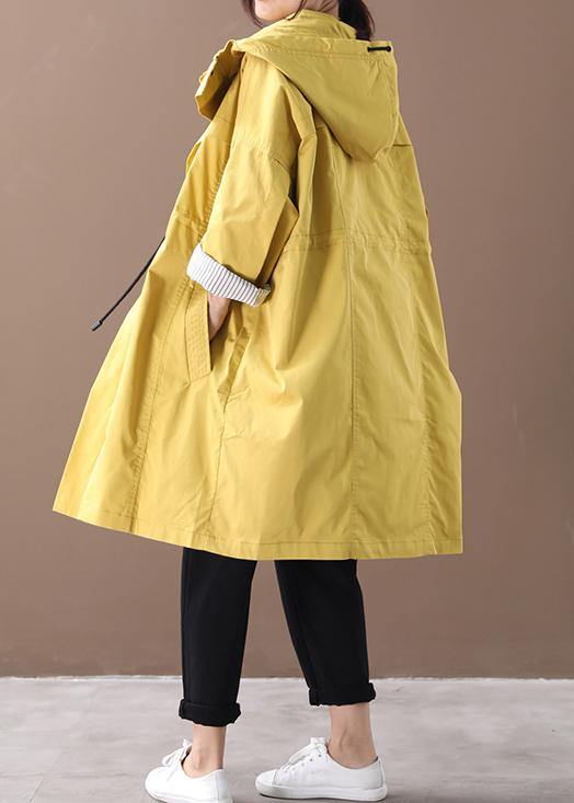 Women hooded drawstring pockets fine clothes For Women yellow loose jackets - bagstylebliss