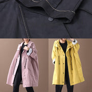 Women hooded drawstring pockets fine clothes For Women yellow loose jackets - bagstylebliss