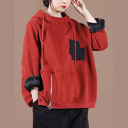 Women hooded patchwork clothes For Women Work Outfits red thick shirt - bagstylebliss