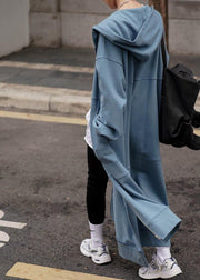 Women hooded side open Fashion Coats blue daily coats - bagstylebliss
