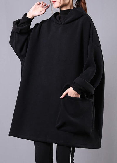 Women hooded thick cotton clothes For Women Sewing black tops - bagstylebliss