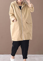 Women khaki Fashion trench coat Work hooded zippered fall coat - bagstylebliss