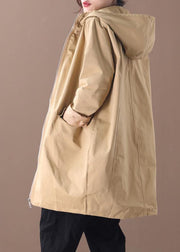Women khaki Fashion trench coat Work hooded zippered fall coat - bagstylebliss