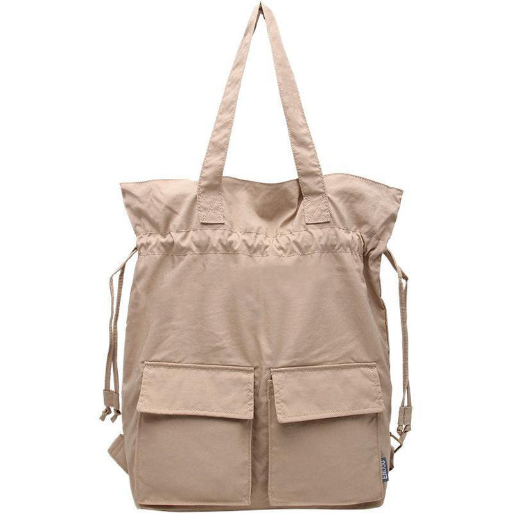 Women khaki Quotes Double Front Pockets Simple Drawstring Backpacks - bagstylebliss