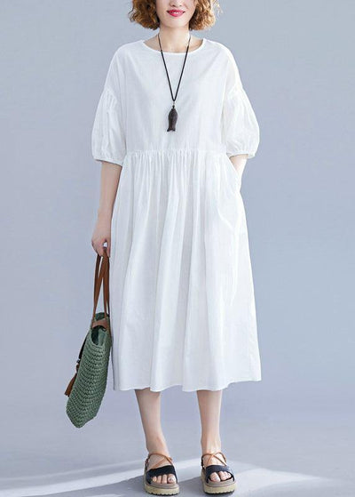 Women lantern sleeve cotton Tunics Sewing white cotton Dress summer - bagstylebliss