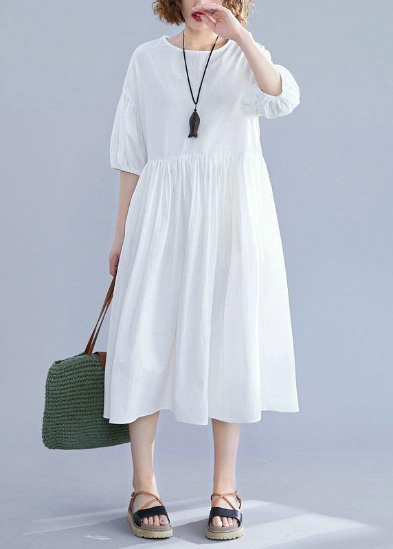 Women lantern sleeve cotton Tunics Sewing white cotton Dress summer - bagstylebliss