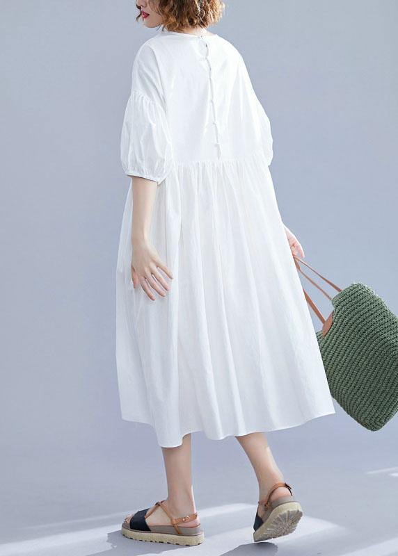 Women lantern sleeve cotton Tunics Sewing white cotton Dress summer - bagstylebliss