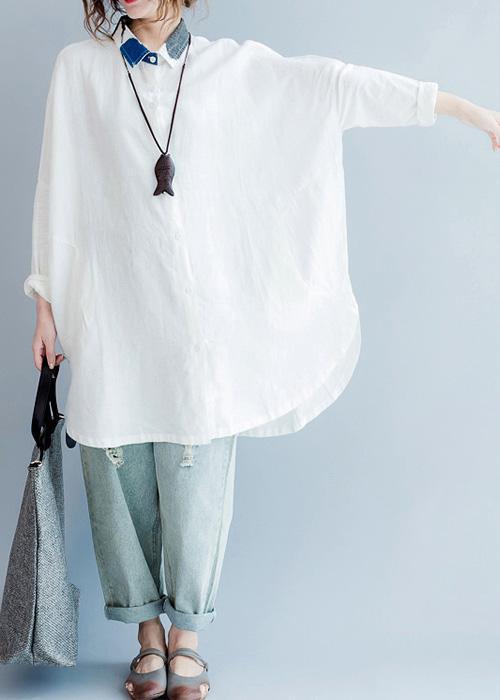 Women lapel Batwing Sleeve cotton box top 2019 Shape white oversized blouses Summer