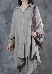 Women lapel Batwing Sleeve linen shirts women design nude top - bagstylebliss