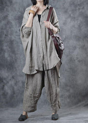 Women lapel Batwing Sleeve linen shirts women design nude top - bagstylebliss