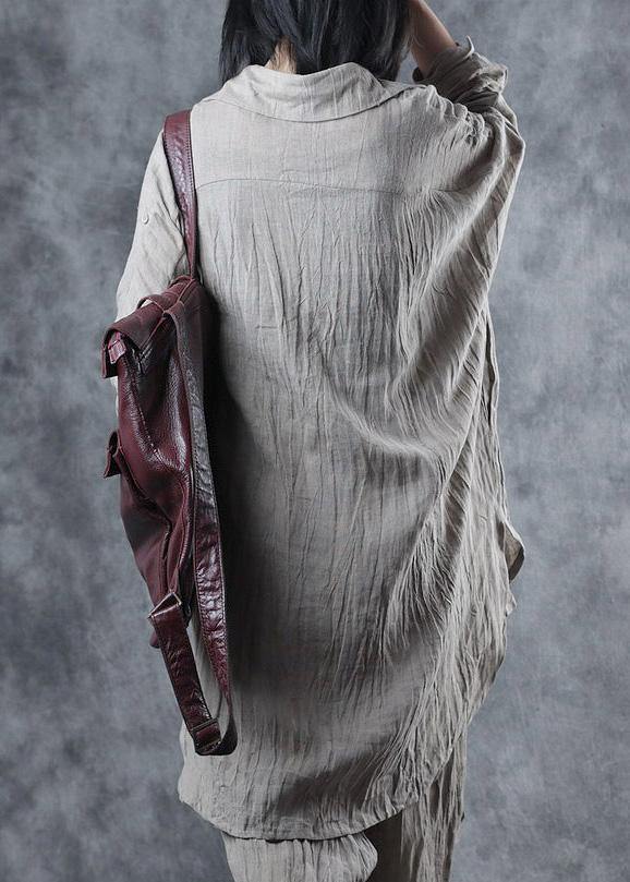 Women lapel Batwing Sleeve linen shirts women design nude top - bagstylebliss