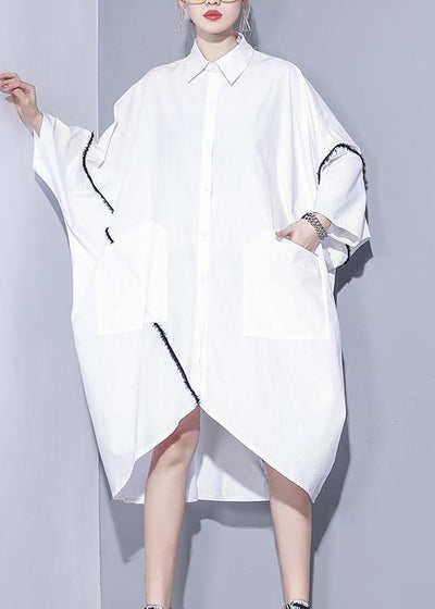 Women lapel asymmetric Tunics Tutorials white Dress - bagstylebliss