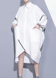 Women lapel asymmetric Tunics Tutorials white Dress - bagstylebliss