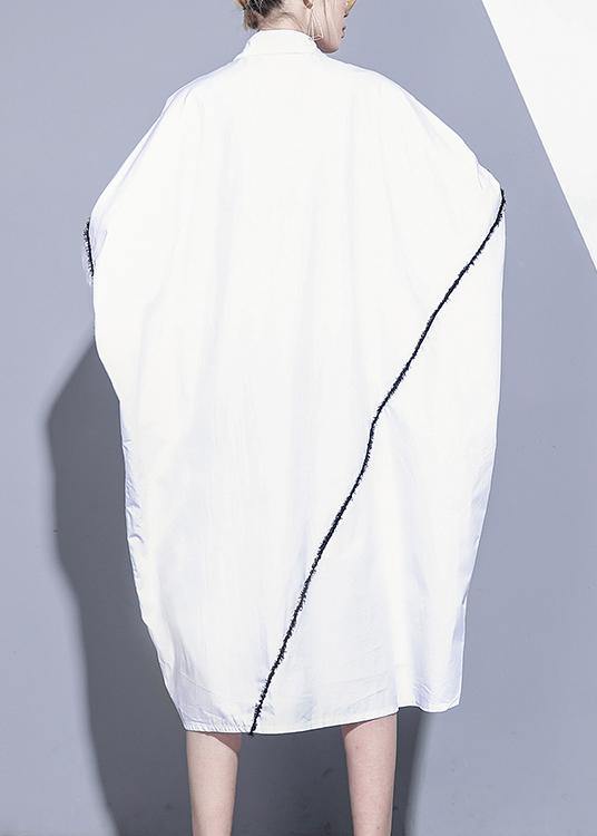 Women lapel asymmetric Tunics Tutorials white Dress - bagstylebliss