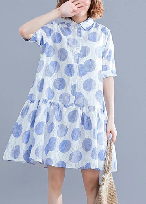 Women lapel clothes Women Sleeve white dotted Dress - bagstylebliss