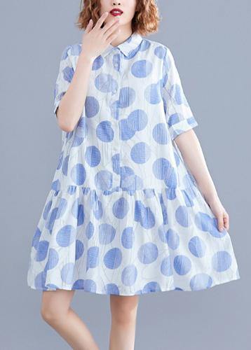 Women lapel clothes Women Sleeve white dotted Dress - bagstylebliss