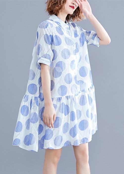 Women lapel clothes Women Sleeve white dotted Dress - bagstylebliss