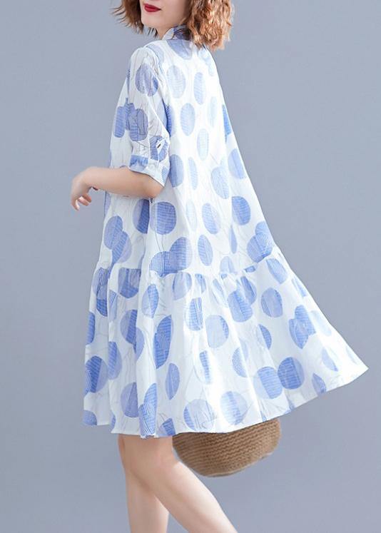 Women lapel clothes Women Sleeve white dotted Dress - bagstylebliss