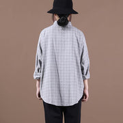 Women lapel pockets clothes Inspiration light gray plaid shirts - bagstylebliss