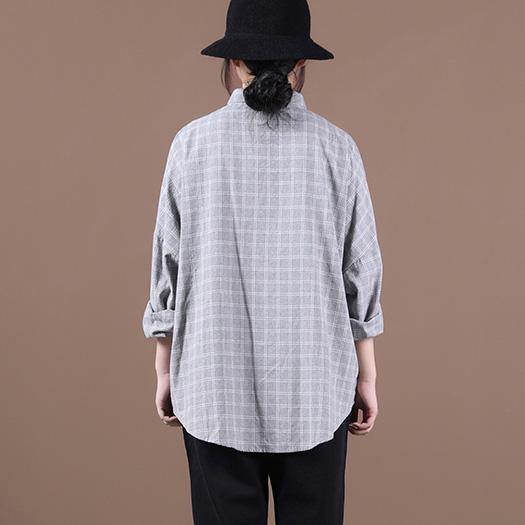 Women lapel pockets clothes Inspiration light gray plaid shirts - bagstylebliss