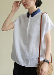 Women lapel side open linen clothes Cotton white shirt - bagstylebliss