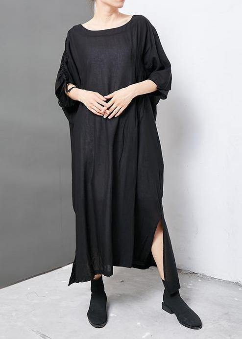 Women linen clothes For Women 2019 Solid Casual Short Sleeve Round Neck Dress - bagstylebliss