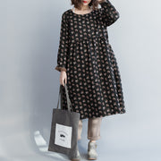 Women linen cotton dress Pakistani o neck Cinched Shape black floral Love Dresses