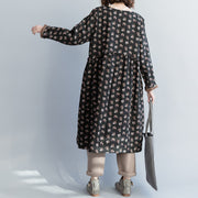 Women linen cotton dress Pakistani o neck Cinched Shape black floral Love Dresses