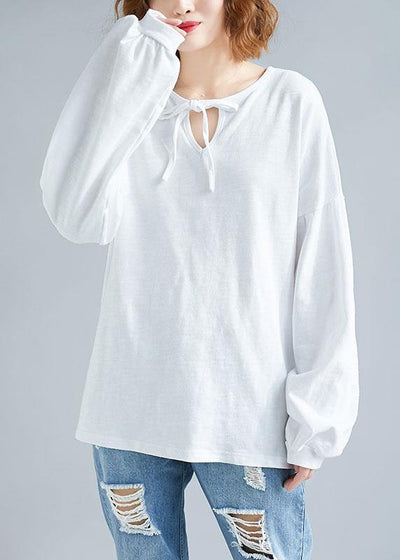 Women long sleeve cotton Tunic Outfits white tops - bagstylebliss