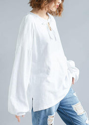 Women long sleeve cotton Tunic Outfits white tops - bagstylebliss