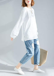 Women long sleeve cotton Tunic Outfits white tops - bagstylebliss