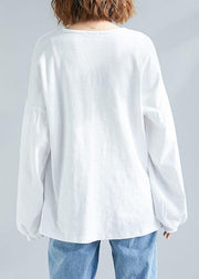 Women long sleeve cotton Tunic Outfits white tops - bagstylebliss