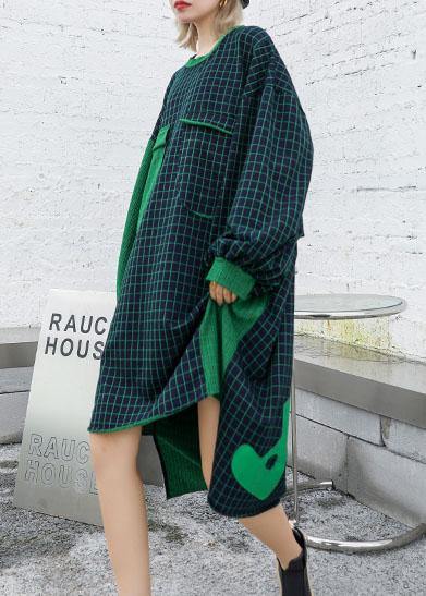 Women low high design cotton clothes Catwalk patchwork plaid Dresses fall - bagstylebliss