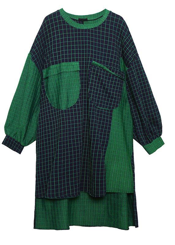 Women low high design cotton clothes Catwalk patchwork plaid Dresses fall - bagstylebliss