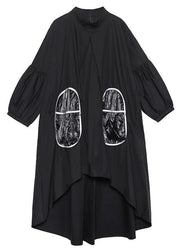 Women low high design cotton spring Tunic Runway black A Line Dresses - bagstylebliss