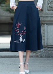Women navy Cotton embroidery clothes Indian Sewing A line skirts oversized Summer skirt - bagstylebliss