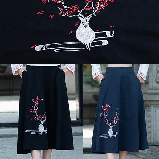 Women navy Cotton embroidery clothes Indian Sewing A line skirts oversized Summer skirt - bagstylebliss