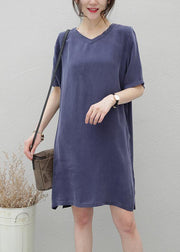 Women navy clothes For Women v neck side open loose Dresses - bagstylebliss