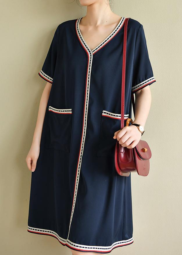 Women navy clothes Women v neck pockets baggy summer Dresses - bagstylebliss